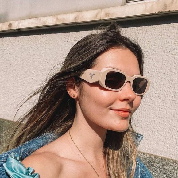 NEW Prada PR17WS VYJ6X1 Powder Beige Brown Rectangle Unisex Sunglasses - Picture 9 of 14